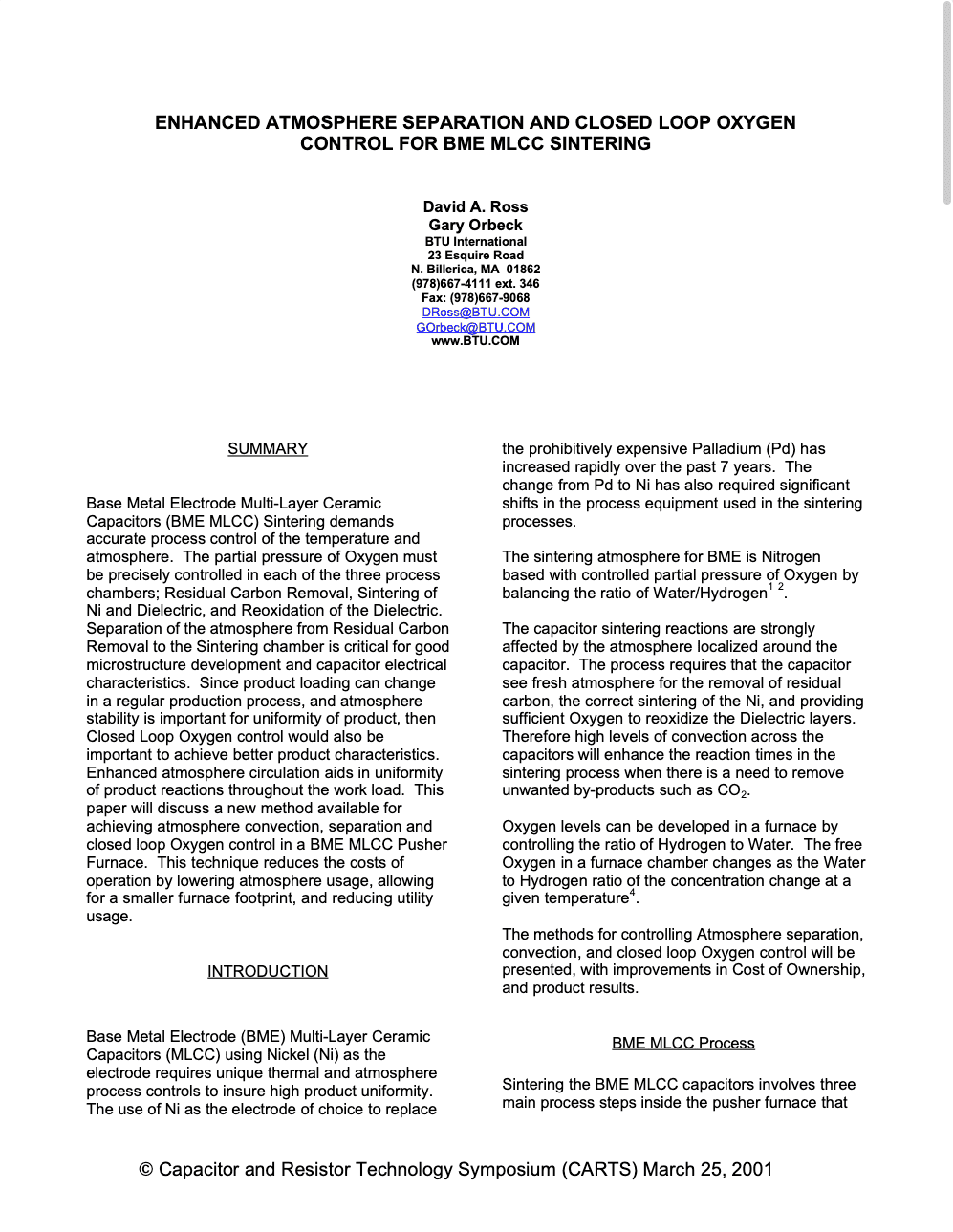 Enhanced Atmosphere Separation and Closed Loop Oxygen Control for BME ...